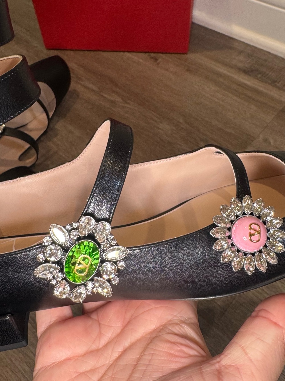 Valentino Garavani Preshoes Jewel Button Logo Ballerina Gladiator Zip Flats - Picture 11 of 16